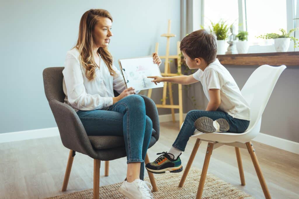 Professional evaluating child